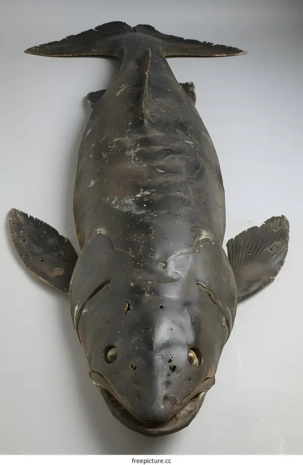 A large fish lies on a white table