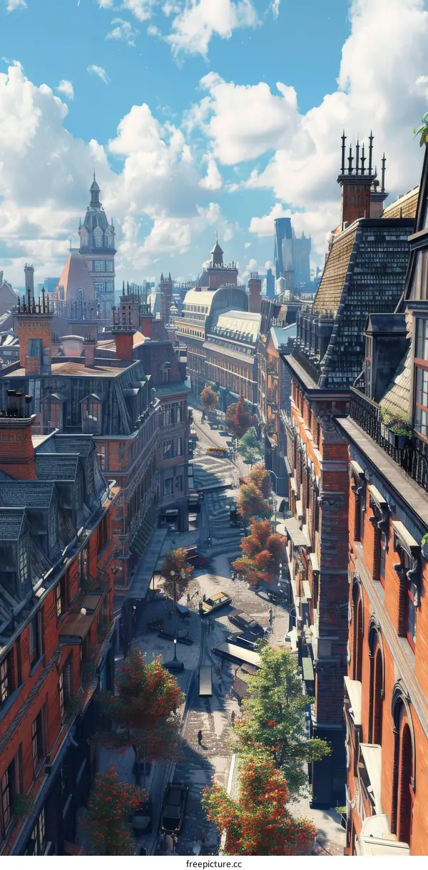 Cityscape with Clock Tower and Tall Buildings