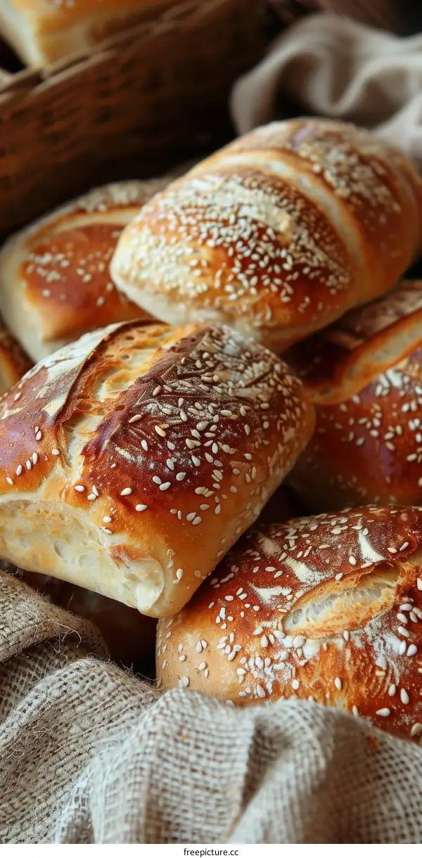 Sesame-topped Bread Rolls Fresh from the Oven