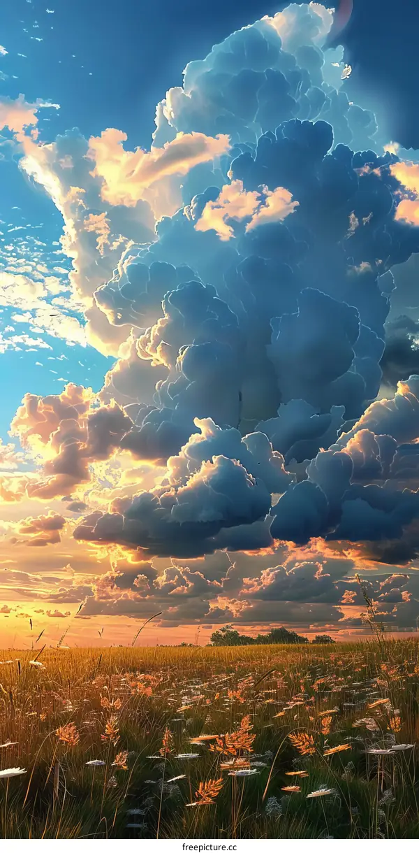 Golden Prairie with Storm Clouds Gathering Overhead