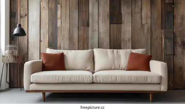 Modern Living Room Sofa with Wooden Wall