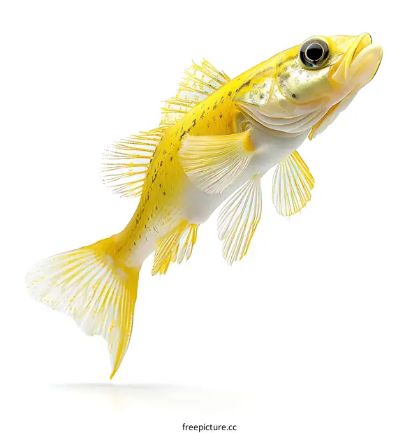 Yellow Perch Fish Swimming on White