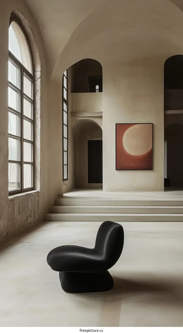 Modern Minimalist Interior Design with Black Armchair