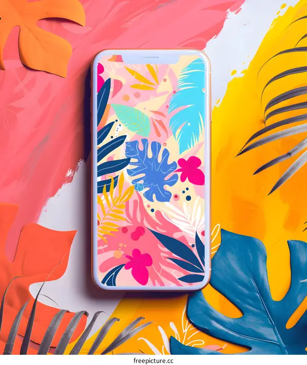 Tropical Leaves Phone Wallpaper Design