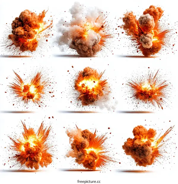 Explosion Effects Collection on White Background