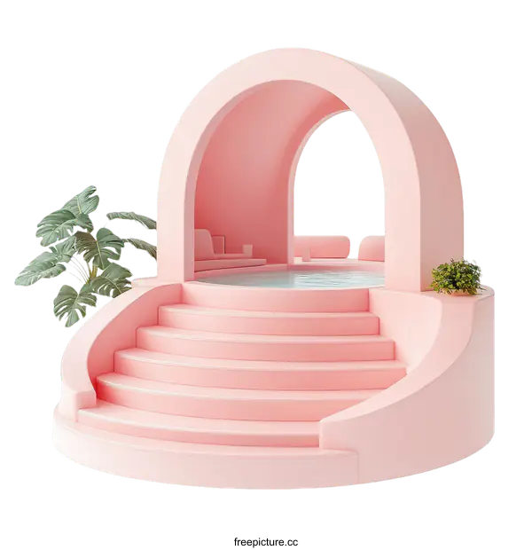 [Transparent Background PNG]Pink Minimalist Outdoor Hot Tub Structure