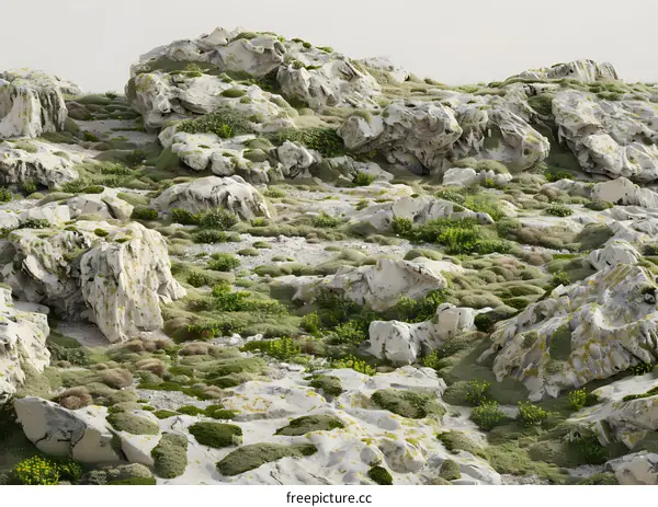 White Rocks And Green Moss Landscape