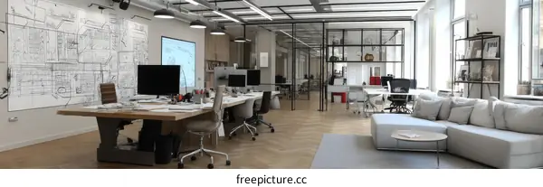 Modern Open-Plan Office Space with Multiple Workers