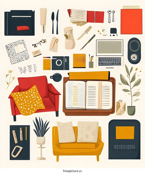 Hand Drawn Illustration of Home Decor Items