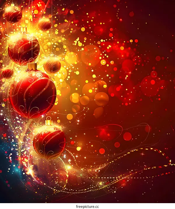 Christmas decorations with red balls and golden snowflakes