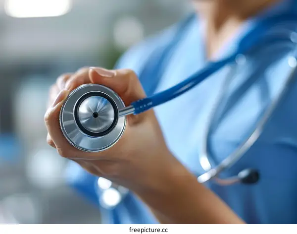 A stethoscope in the hand of a healthcare professional