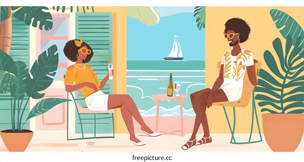 Two Black Women Enjoying Drinks On The Patio