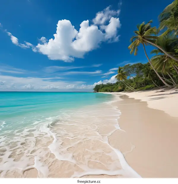 Beautiful beach with palm trees and white sand