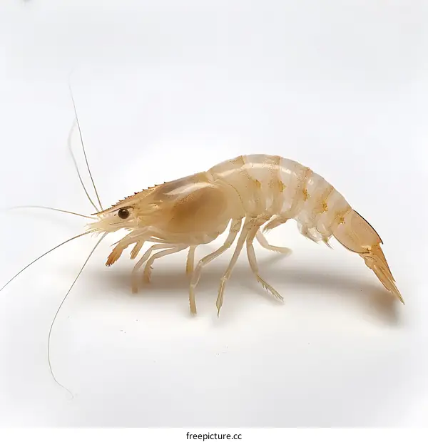 A translucent shrimp isolated on a white background