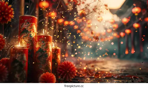 Red and Gold Chinese New Year Lantern Festival Background