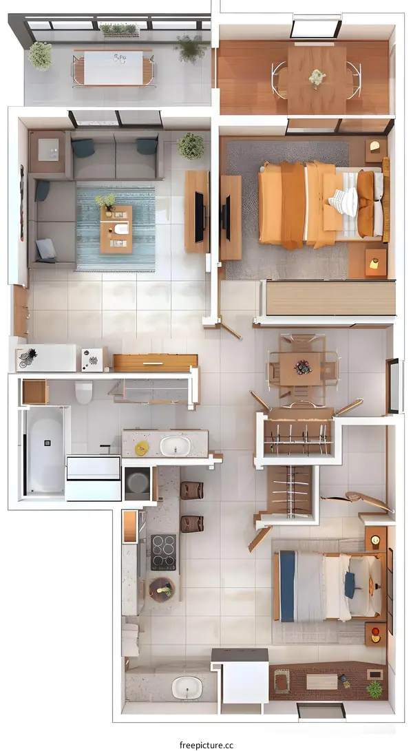 Modern Apartment Floor Plan Design with Kitchen, Bathroom, Bedroom, and Living Room