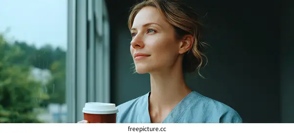 Woman with Coffee Cup by the Window