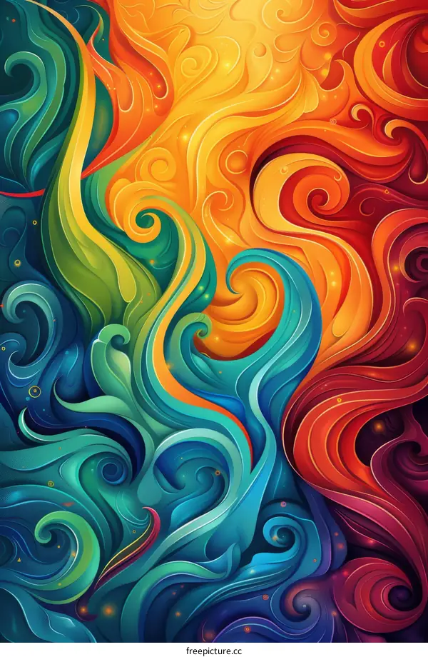 Colorful abstract painting with vibrant swirls and waves