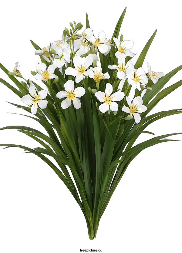 [Transparent Background PNG]White Flowers with Green Leaves on a White Background