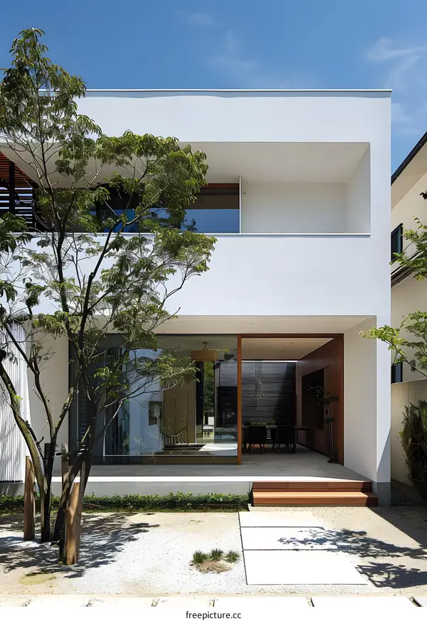 Modern Minimalist Japanese Home with Glass Doors and Patio