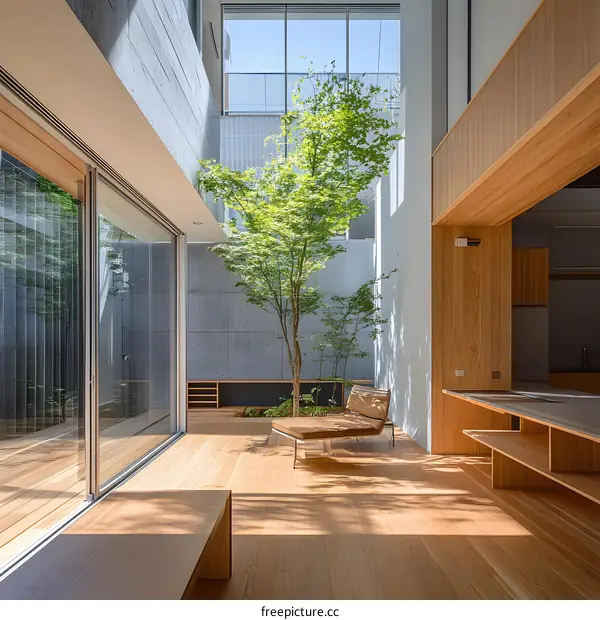 Modern Japanese House Interior Design With Large Patio and Greenery