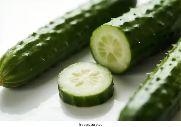 Fresh Green Cucumber Slices on White Background