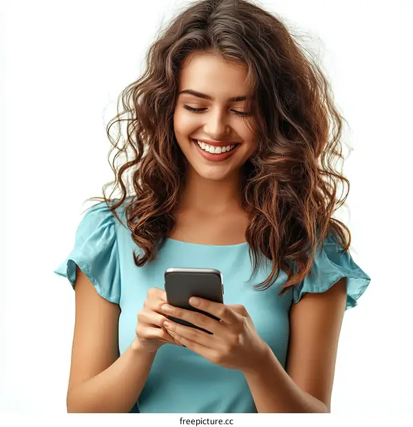Smiling Woman Using Smartphone Portrait