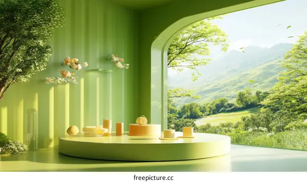 Green Aesthetic Minimalist Room with Nature View