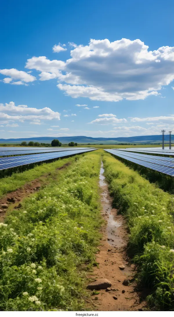 Field of solar panels in a rural area