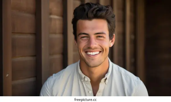 Portrait of a smiling young man with dark hair and light eyes