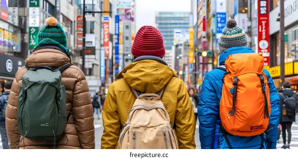 Three People Walking in the Street of Tokyo