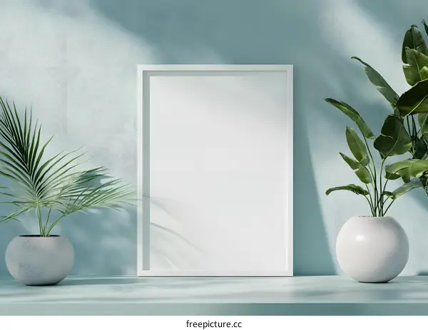Minimalist White Frame with Green Plants Mockup