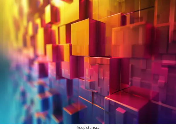 Colorful 3D rendering of translucent cubes of different sizes