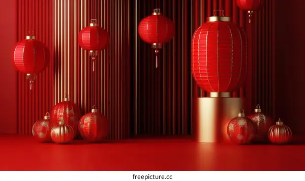 Red Chinese Lanterns and Decorations for a Festive Celebration