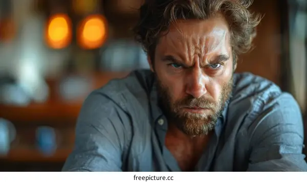 Close-up Portrait of a Man with Intense Expression