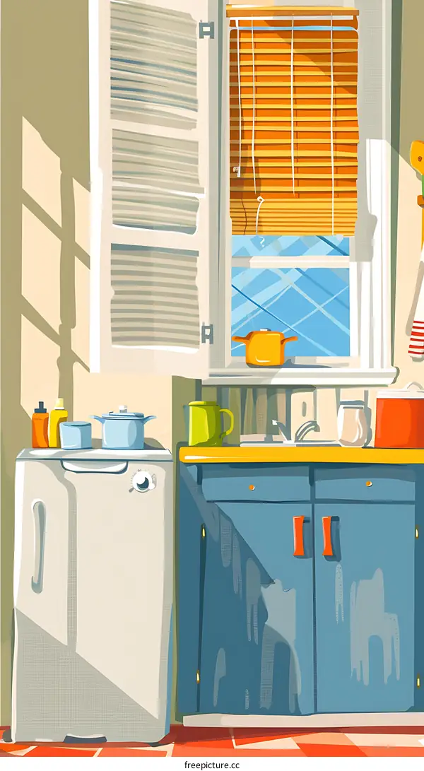 Kitchen Illustration with Window Blinds