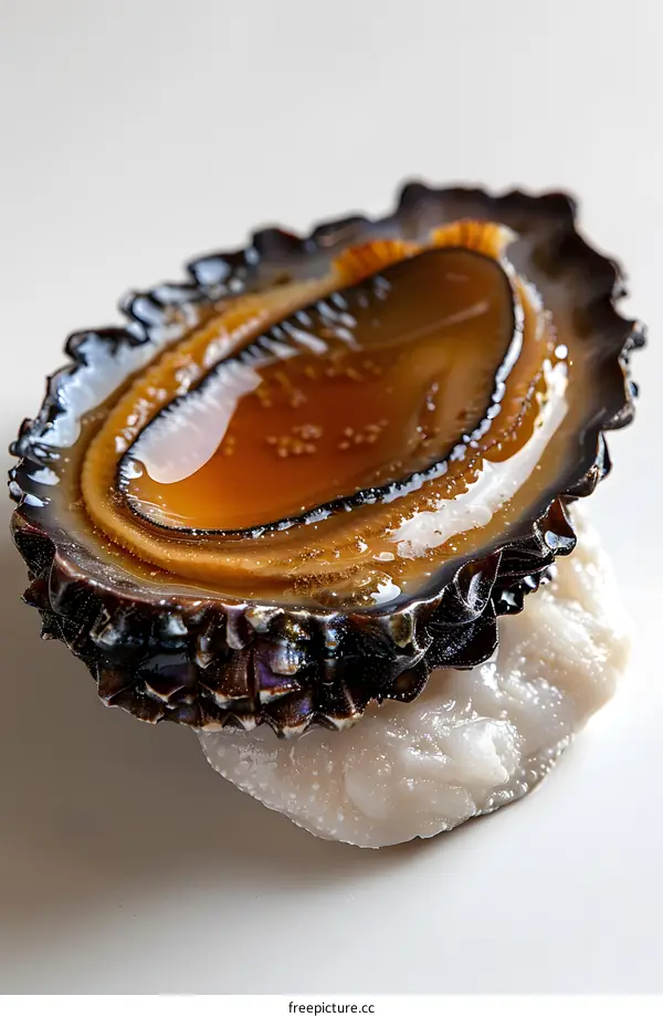 Close-up of an abalone on a white plate
