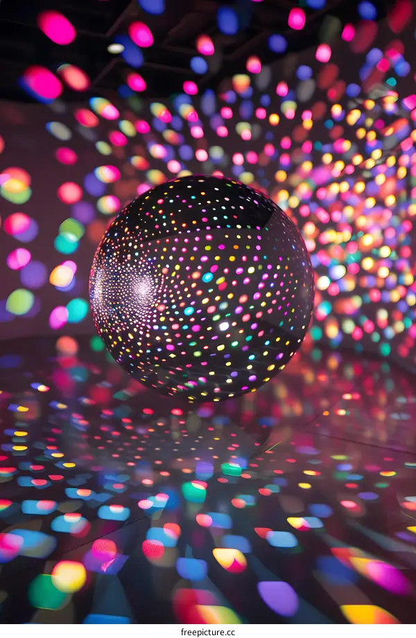 Colorful Disco Ball Reflected Lights On A Dark Surface