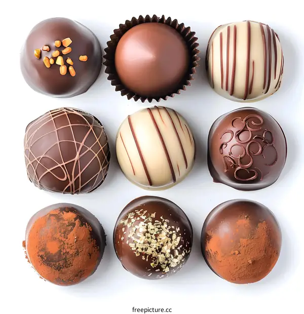 Assortment of fine chocolates on a white background