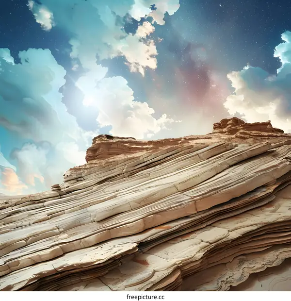 Striped Rock Formation Under a Cloudy Sky