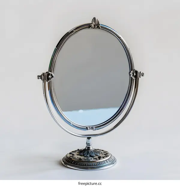 Vintage Silver Oval Mirror with Stand