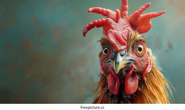 Close-up of a rooster with a unique and colorful comb