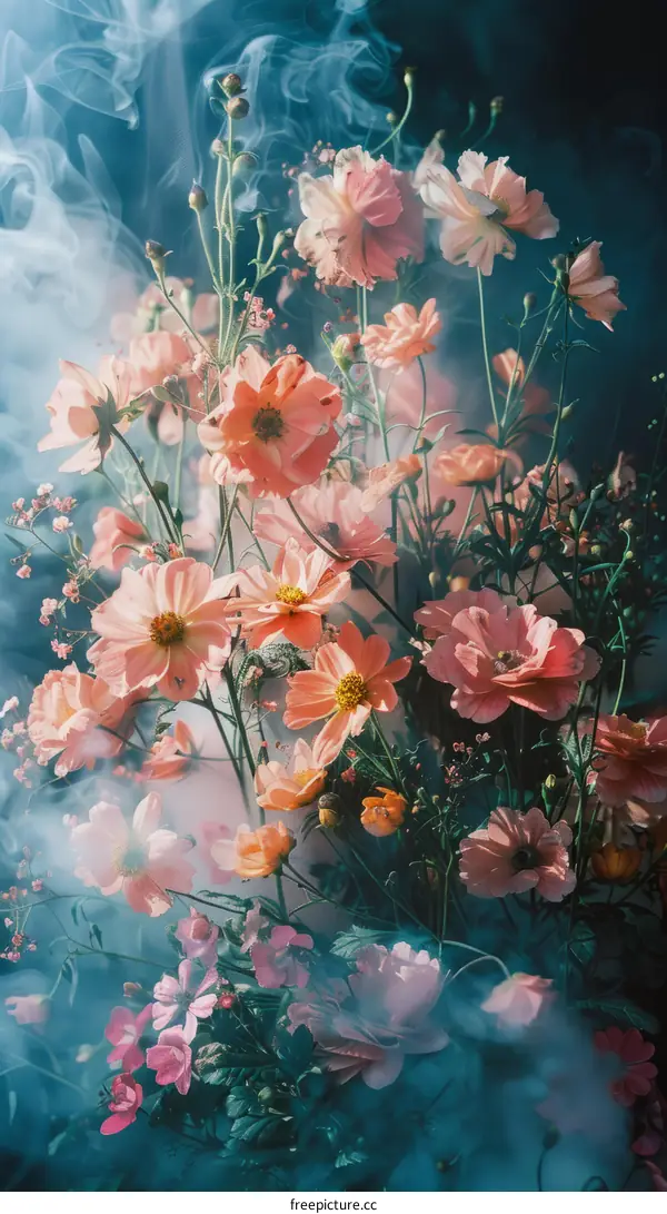 Dreamy Pink and Orange Flower Bouquet with a Dark Background