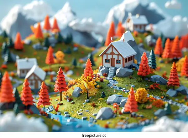 Autumn Mountain Village Scene