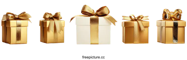 [Transparent Background PNG]Golden Gift Boxes Set with White Background