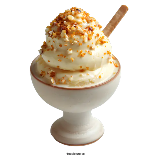 [Transparent Background PNG]Vanilla Ice Cream with Nuts and Wafer