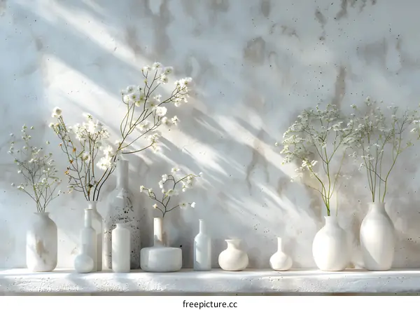 White Blooms in Polished Vases
