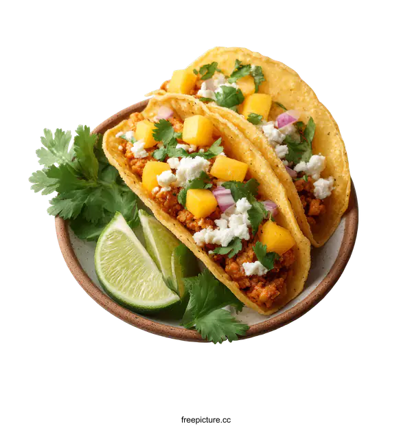 [Transparent Background PNG]Delicious Mango Tacos on a Plate