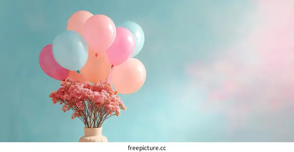 Pastel Colored Balloons and Flowers Arrangement