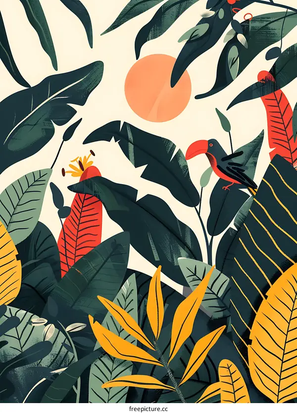 Tropical Jungle Illustration with Toucan